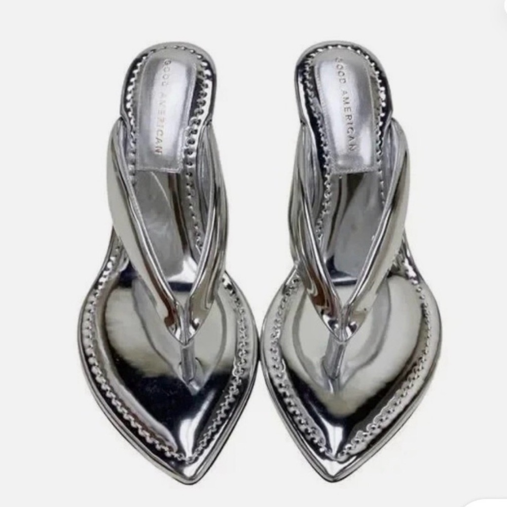Good American Silver Metallic Pointed Thong Heels - Picture 5 of 13